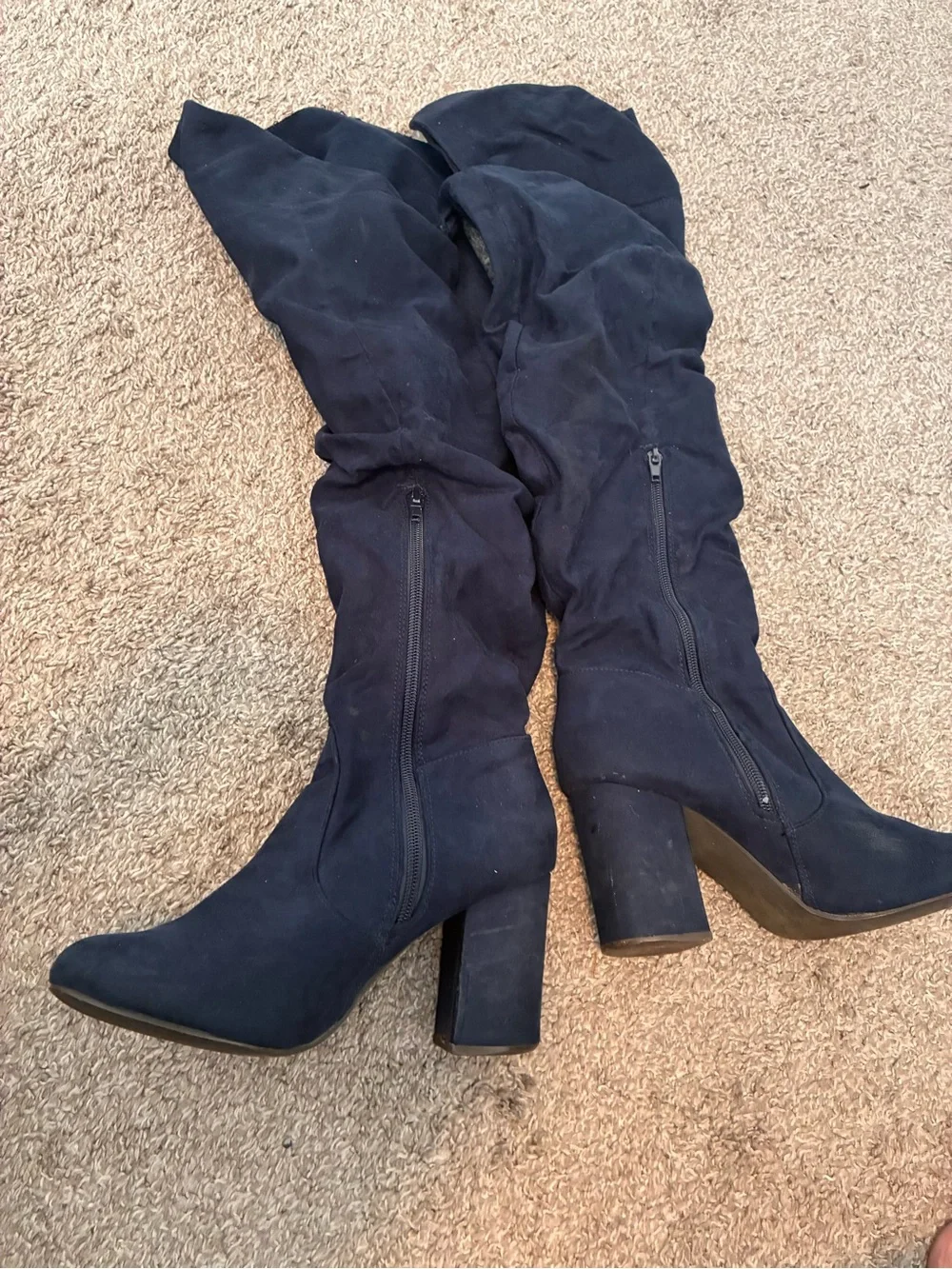 Over-the-Knee Block Heel Boots in Dark Navy